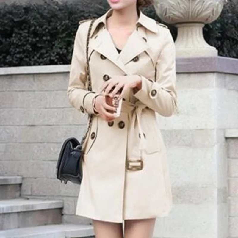 

XUXI Women Thin Coat Streetwear Long Sleeve Double Breasted Slim Wear A Belt Tight Coat Spring Autumn 2021 E3747