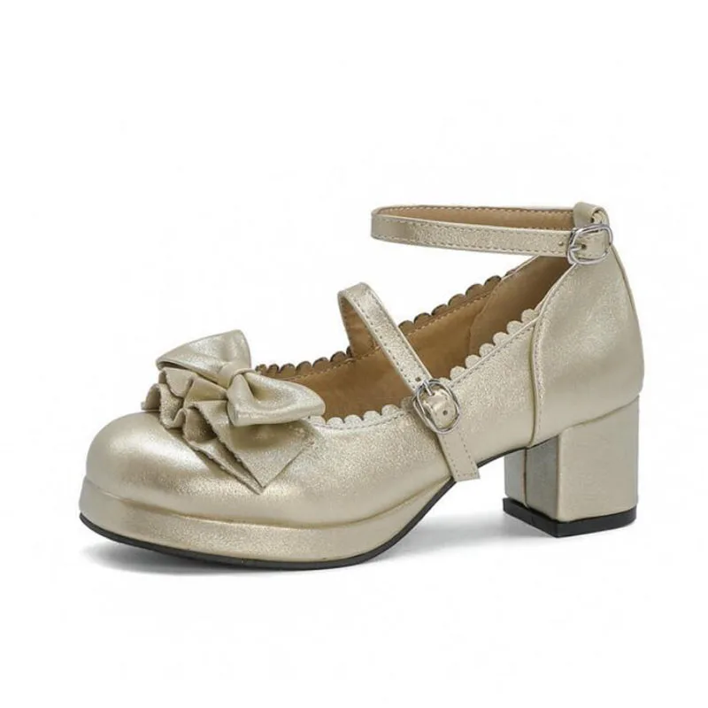 

Big Size 30-48 Women Pumps Sweet Bowtie Lolita Mary Jane Shoes Vintage Chunky High Heels Party Wedding Prom Footwear Shoes Woman