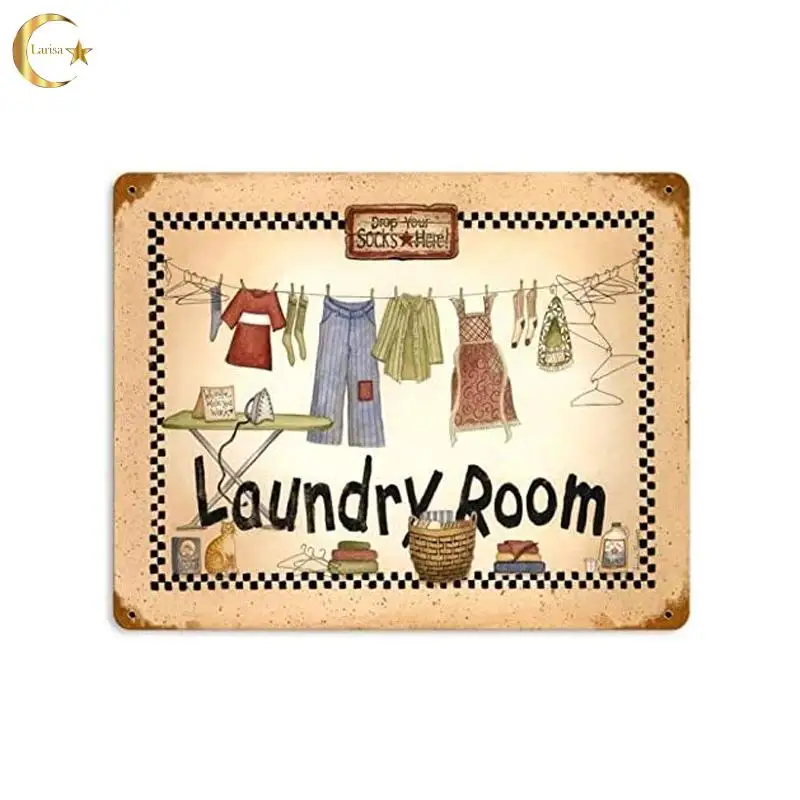 

Laundry Sign Vintage Funny Metal Plaque Tin Sign Wash Clothes Metal Plaque Wall Decor Home Laundry Room Washroom Decoration
