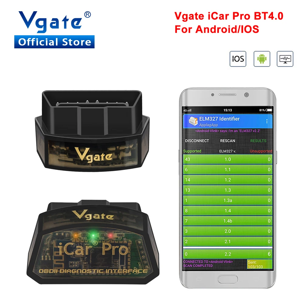 Диагностический сканер Vgate iCar Pro OBD2 elm327 Bluetooth 4 0 диагностический инструмент ELM327 V2.2