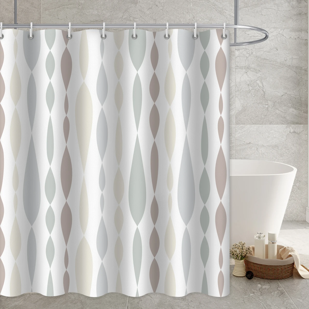 grey modern striped printed long shower curtain bathroom accessories duschvorhang decorative waterproof curtains rail with hooks free global shipping