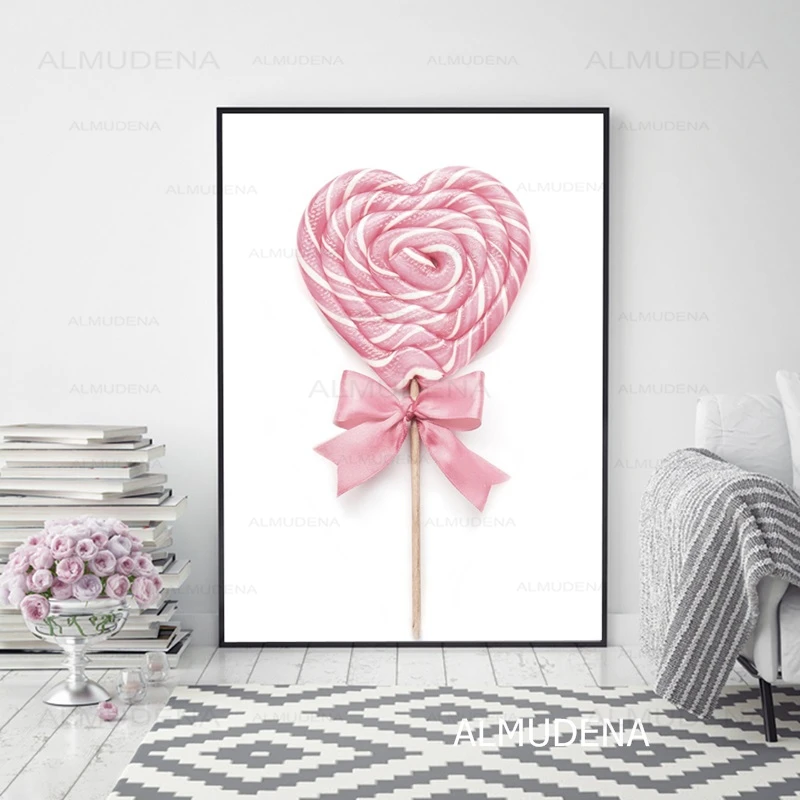 Хлопковые конфеты розовые скандинавские плакаты и принты леденец пончик холст