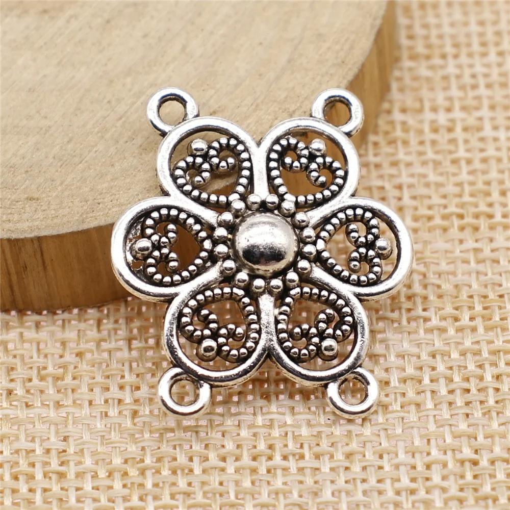

Charms for Jewelry Making Findings Handmade DIY Craft 10pcs Antique Silver Color 27x30mm 4-Hole Body Chain Connector Pendant