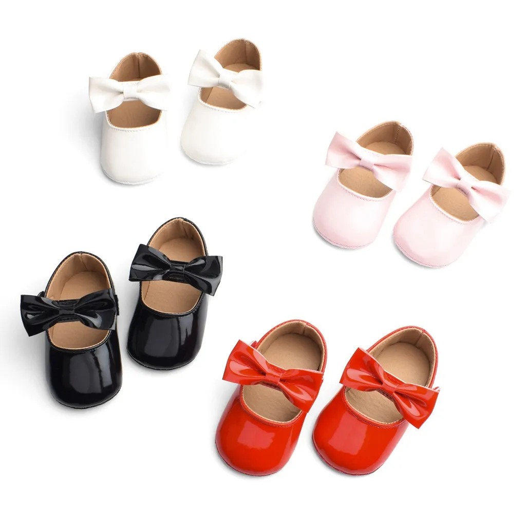 Patent Leather Shoes Kids Baby Girls Bow Firstwalk Hook Loop Casual Toddler Ant-slip Cute Soft Sole Sapatinho Menina |
