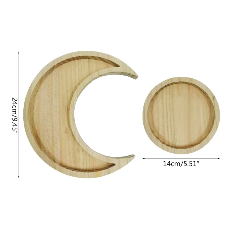 

Wooden Serving Tray Rustic Tableware Dessert Dish Moon Sun Shape Jewelry Plate Bowl Eid Mubarak Ramadan Party Supplies