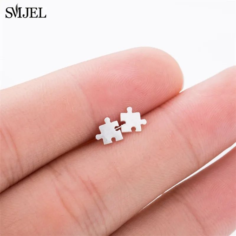 puzzle SMJEL Новое поступление богемные маленькие крошечные серьги-гвоздики с перьями для женщин очаровательный лист серьги oorbellen Brincos свадебные подарки - Окраска металла: puzzle