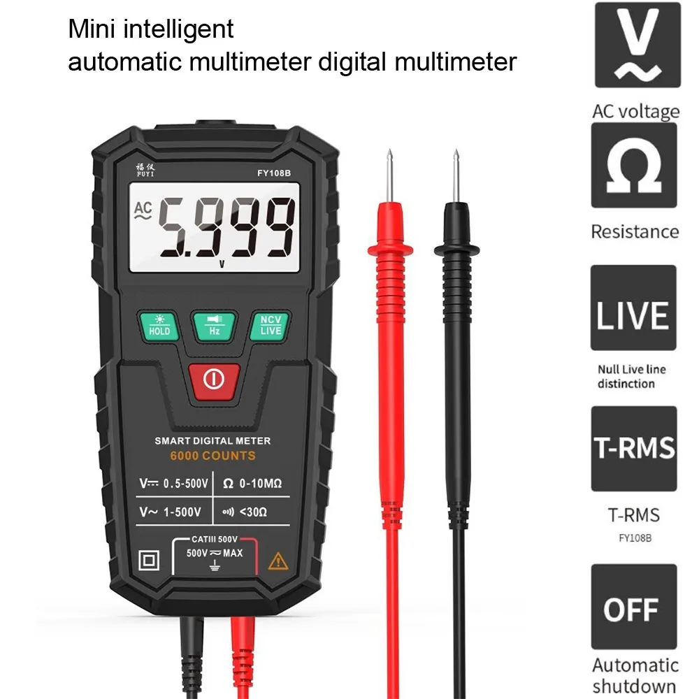 

Автоматический мультиметр FUYI FY108B Mini 6000, Аналоговый тестер, вольтметр True RMS, высокоточный измеритель напряжения постоянного и переменного то...