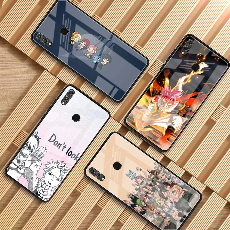 Чехол для телефона из закаленного стекла с аниме мангой и хвостом Феи Huawei P20 P30 lite
