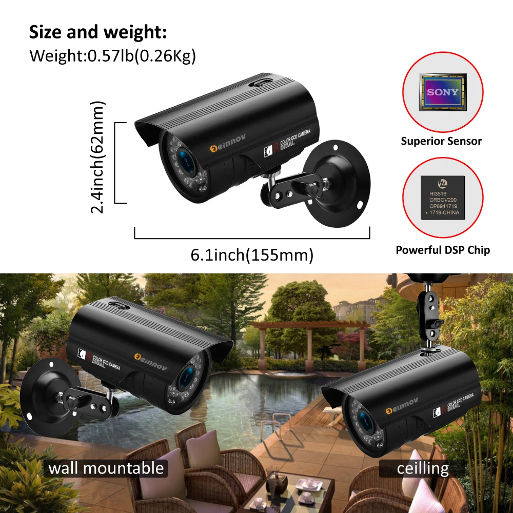 

Einnov Outdoor Surveillance Camera 1080P IP Security Camera AHD 2MP CCTV Night Vision HD BNC Cable Audio Recording Set Danale