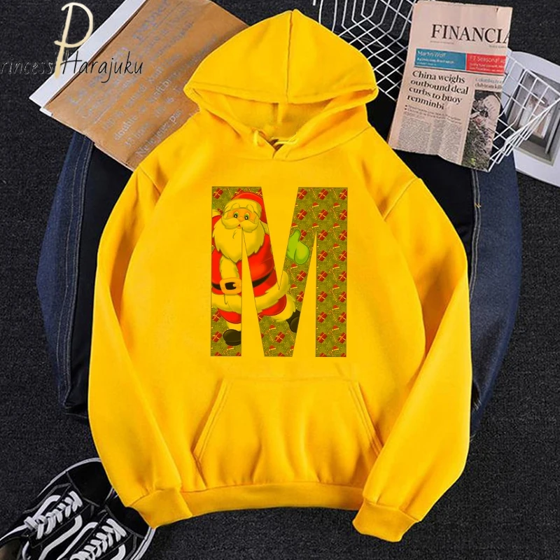 

Fashion Kawaii Women Christmas Letters Couple Sweatshirt Cartoon Print Fall/Winter Ladies Hoodie Korean Street Pullover Hoodie