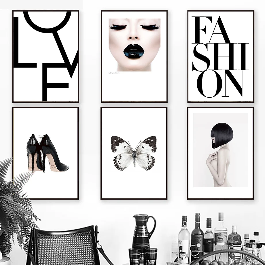 

Butterfly Lipstick Girl High Heels Letter Wall Art Canvas Painting Nordic Posters And Prints Wall Pictures For Living Room Decor