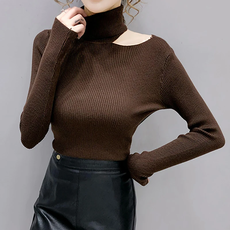 

Теплый пуловер, шикарные женские свитера с длинным рукавом, вязаный свитер с высоким воротником и открытыми плечами, Осень-зима 2020, мягкий ж...