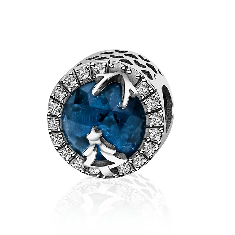 

2018 New Arrived 100% 925 Sterling Silver Dazzling Clear CZ Blue Zircon Charm Fit Original Authentic Christmas Tree Jewelry Gift