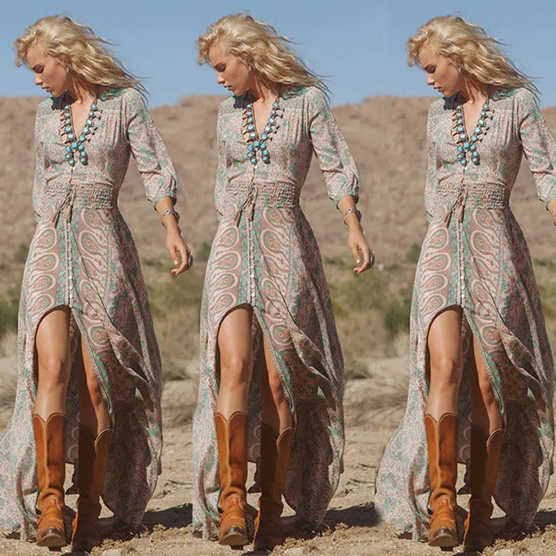 Женское шифоновое платье в стиле бохо вечернее пляжное длинное макси сарафан I