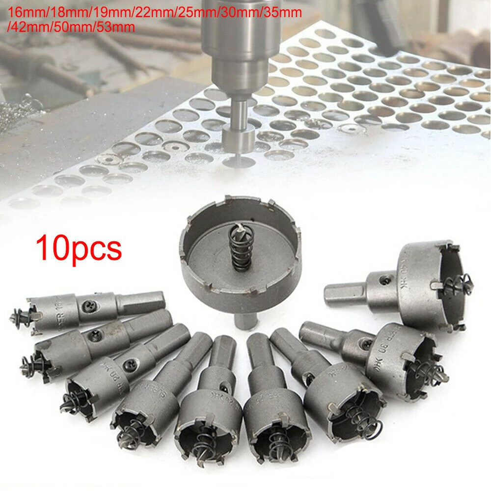 

10pcs 16-53mm Carbide Tip Stainless Steel Hole Saw Set Metal Alloy Drill Bits