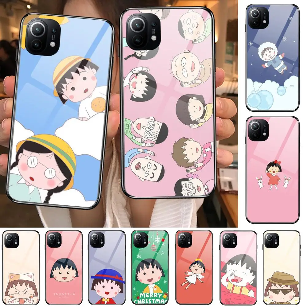 

TOPLBPCS Chibi Maruko Tempered Glass Phone Case For Redmi Xiaomi 11 Lite pro Ultra 10T 10 9 8 MIX 4 Cover Silicone shell Cases