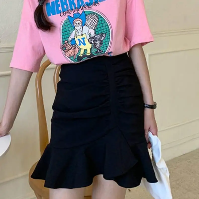 

Skirts Women Solid Purple Black High Waist Ruffles Irregular Comfortable Office Ladies Sexy Mini Korean Style for Womens Trendy