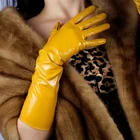 40 см Лакированная кожа перчатки длинная куртка с секциями теплая PU Кожаные чехлы для сидений из искусственного кожаное зеркало яркий кожи желтого яичный желток желтого цвета WPU33-40