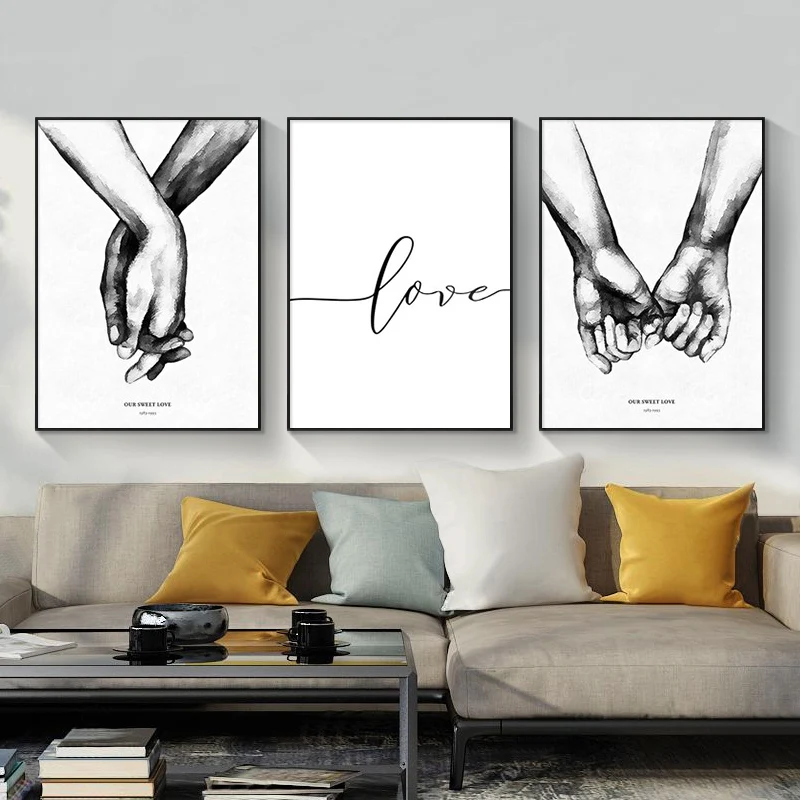 

Nordic Poster Black And White Holding Hands Canvas Prints Lover Quote Wall Pictures For Living Room Abstract Minimalist Decor