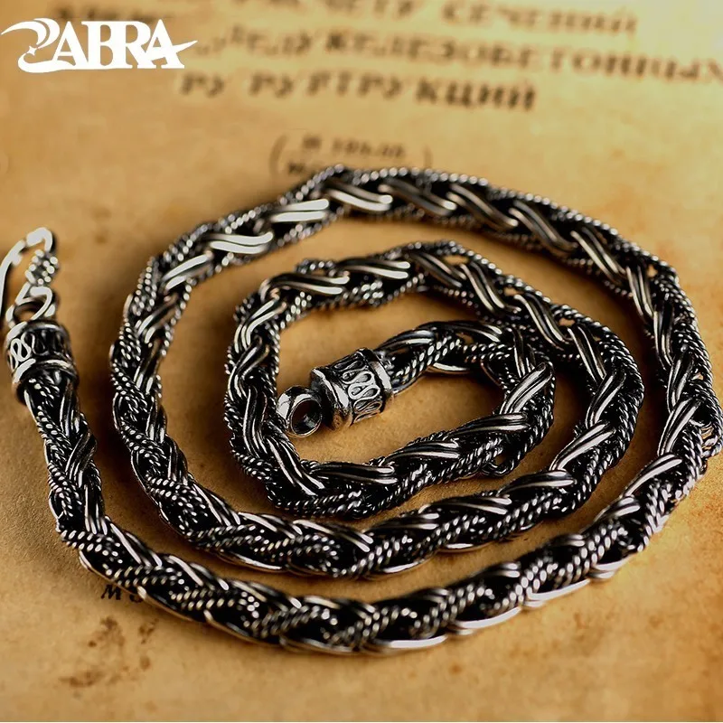 

ZABRA Luxury Handmade Vintage Solid 925 Sterling Silver Necklace 6mm 55cm Long Chain Men Steampunk Style Biker Jewelry For Mens