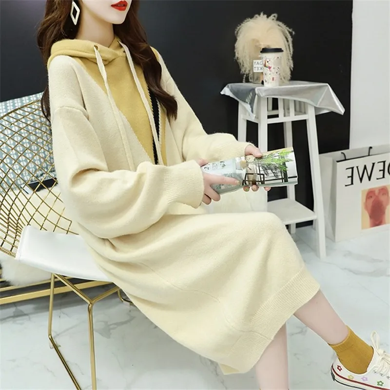 2020 Autumn and Winter New Loose Fashion Hooded Lace Pullover Sweater Women Mid-length Korean Sweet College Style Top | Женская одежда