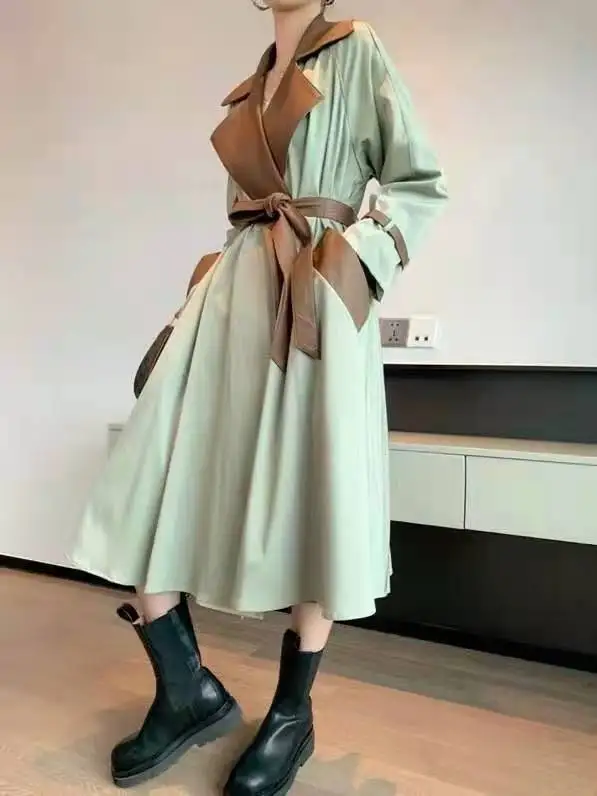 

2021 FW Новая Женская Длинная ветровка из овечьей кожи на шнуровке с имитацией памяти