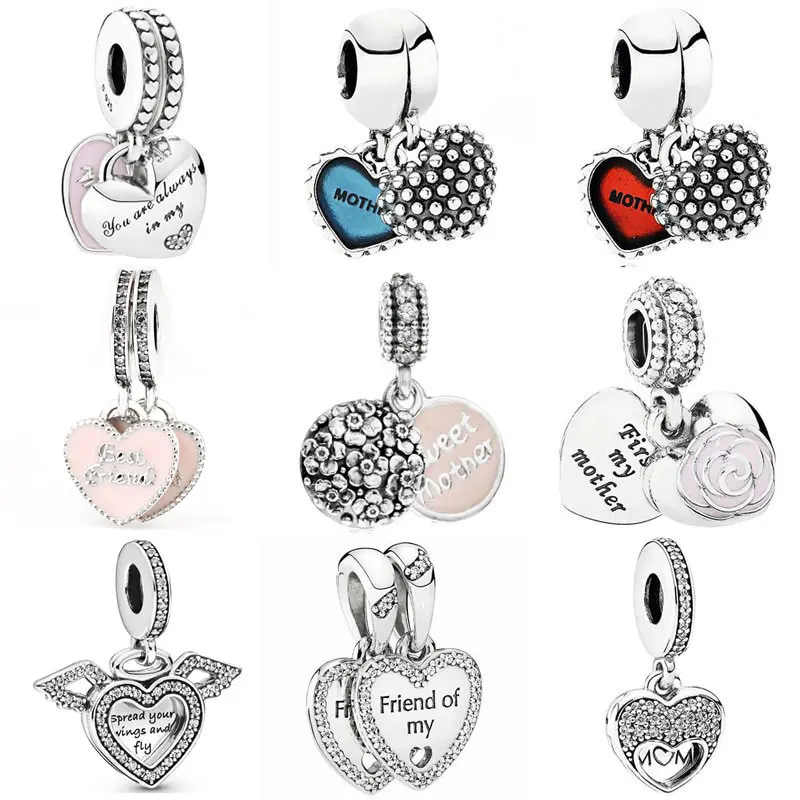 

Real Mother And Daughter Love Heart Best Friends Angel Wings Pendant Bead 925 Sterling Silver Charm Fit Bracelet pandora Jewelry