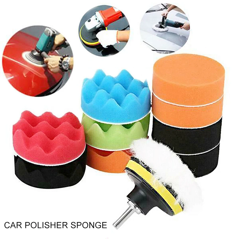 

12Pcs/Set 3inch Car Polishing Disc Self-Adhesive Buffing Waxing Sponge Wool Wheel Polishing Pad for Car Polisher Drill Adapter