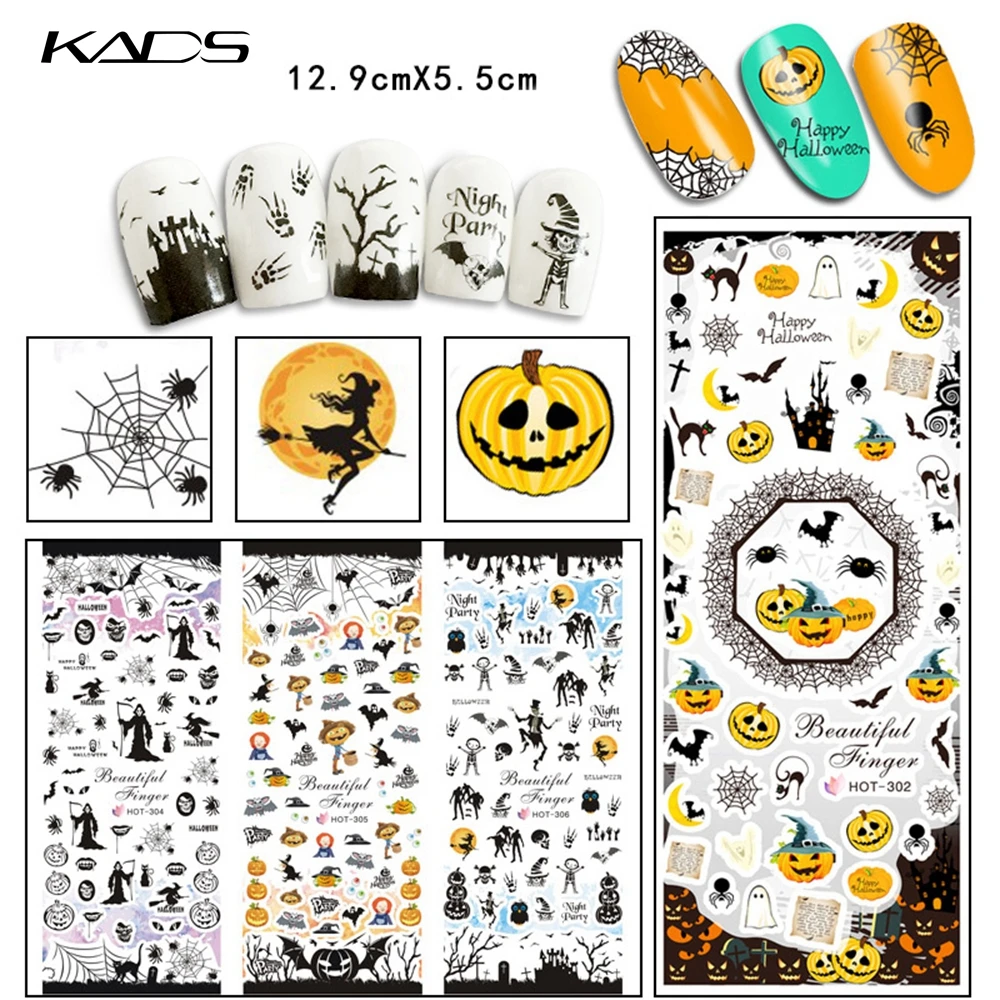 3 листа/набор наклейка для воды на Хэллоуин дизайна ногтей переноса украшения