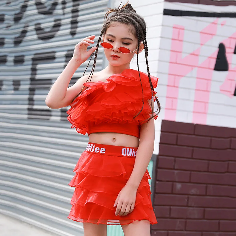 Джазовые костюмы для девочек сценический наряд в стиле хип-хоп детская красная