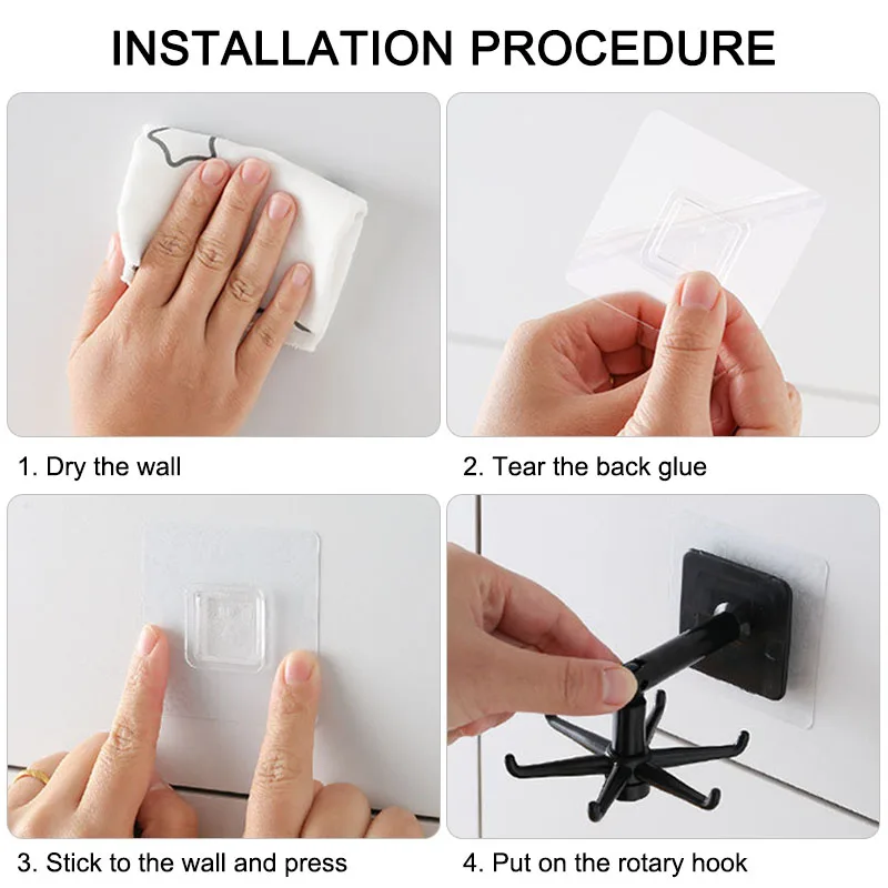 

360 Degrees Rotated Kitchen Hooks Self Adhesive Home Wall Door Hook Handbag Clothes Kitchen Bedroom Bathroom Hanger Hanging Rack
