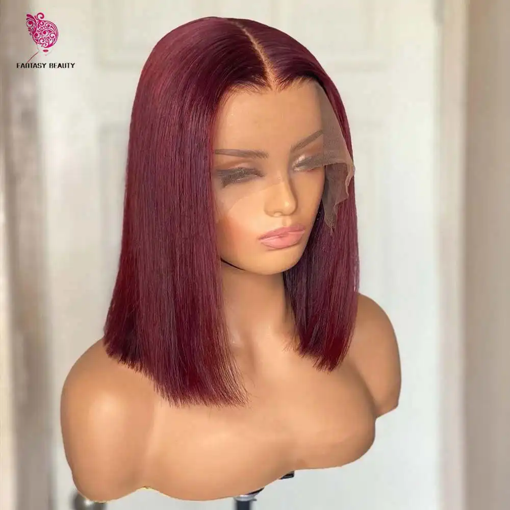 

Burgundy Silky Straight Synthetic Hair Lace Front Bob Wigs for Women 13x3 Lace Space Dark Red Wine Fibre Hair Wig