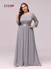 Женское длинное вечернее платье Ever Pretty, шифоновое серое элегантное ТРАПЕЦИЕВИДНОЕ ПЛАТЬЕ С Длинным Рукавом, для гостей свадьбы, EP07412, зима 2019