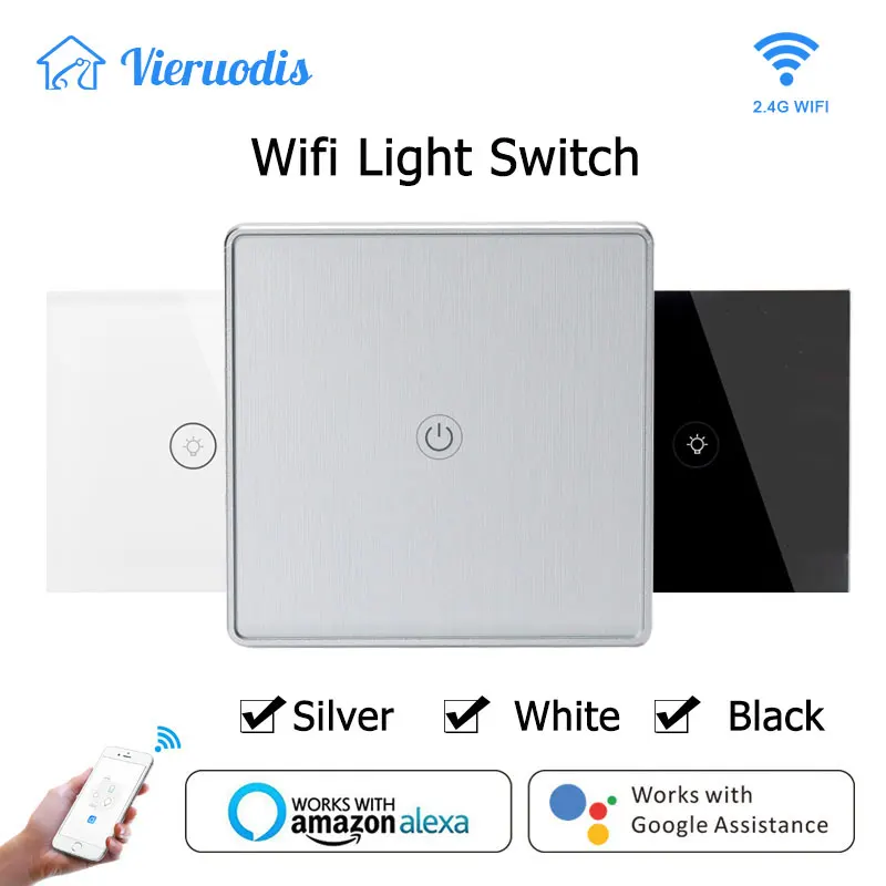 Серебряный умный светильник с Wi-Fi для ЕС/Великобритании, сенсорная стеклянная панель, 1 комплект, 1 способ, приложение Smart life, дистанционное управление, работает с Alexa Google Home