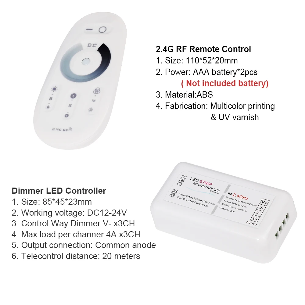 DC12V-24V Max 12A RF 2,4G Диммер Светодиодная лента управление Лер беспроводной сенсорный пульт дистанционного управления для одного цвета/CCT для светодиодной ленты 5050