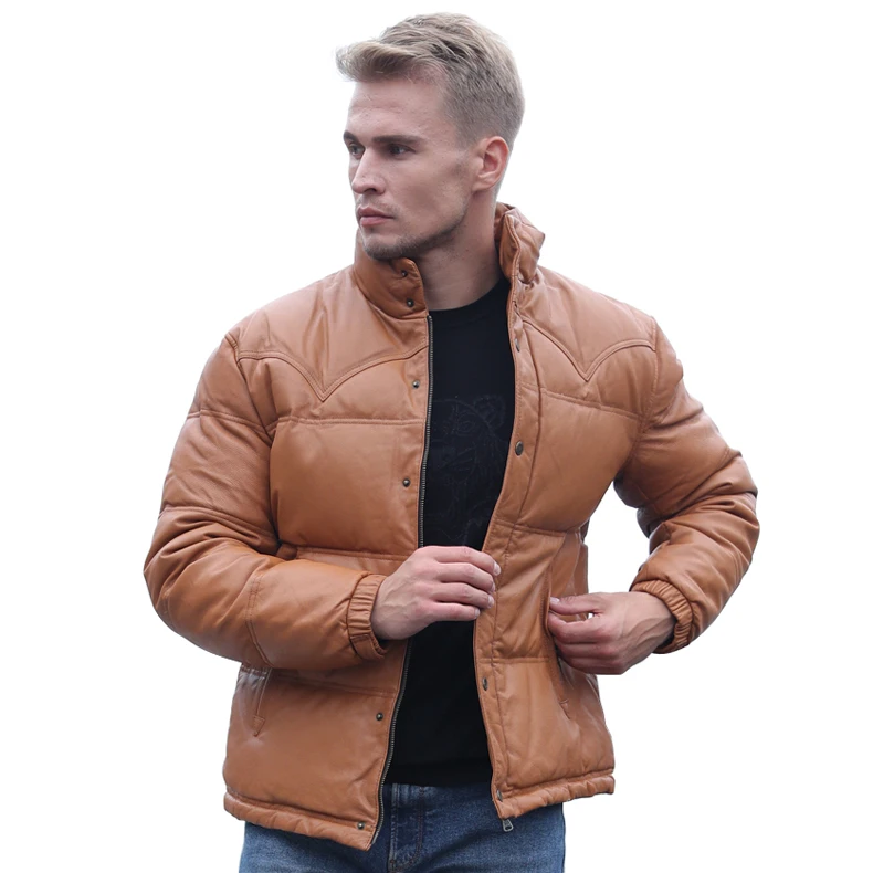 

OEM men windbreaker leather lather puffer down jackets for winter