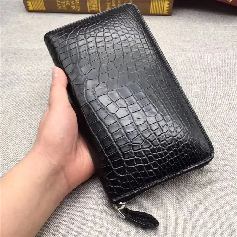 Мужской дизайнерский большой клатч из натуральной крокодиловой кожи Длинный