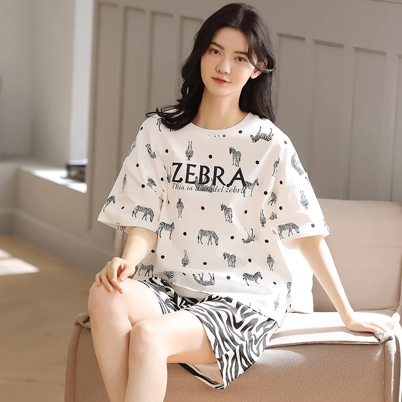

Пижама женская летняя хлопковая с коротким рукавом и принтом зебры, новинка 2021, популярная в Интернете Высококачественная весенне-осенняя ...