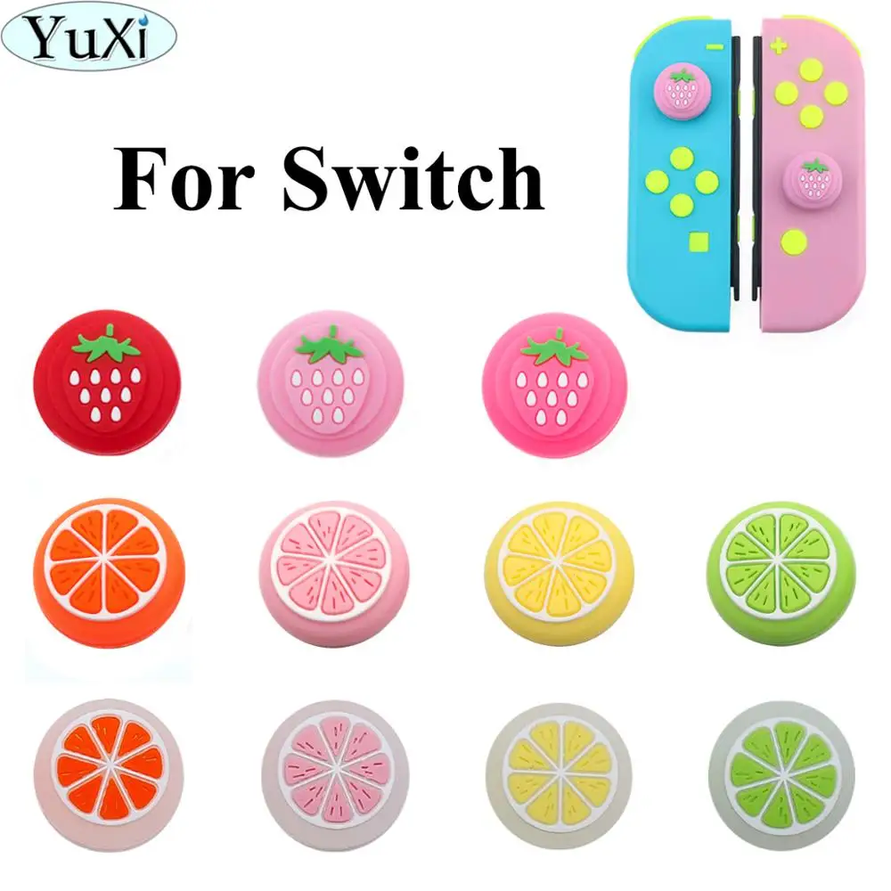 

YuXi 2pcs Fruite Strawberry Thumb Stick Grip Cap Joystick Cover Skin For Nintend Switch NS Lite Joycon Controller Silicone Case