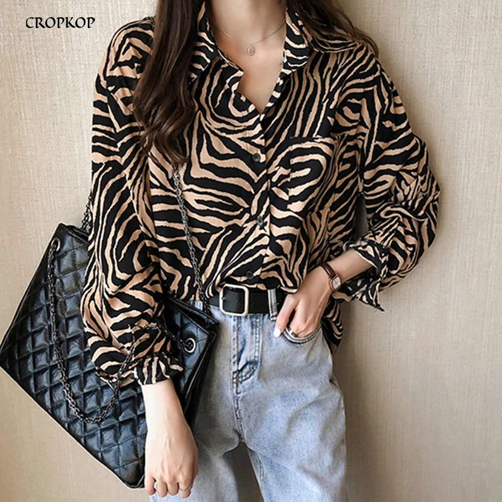 Женские блузки в винтажном стиле с леопардовым принтом рубашки длинным рукавом и