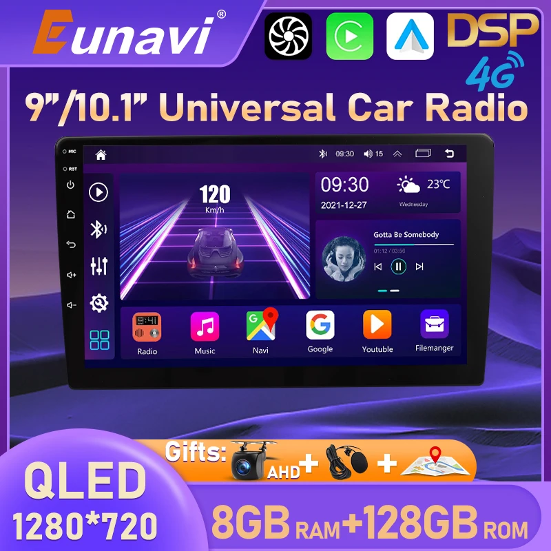 

Eunavi 4G 2DIN Android 10 Car Radio Stereo Multimedia Video Player Universal Head unit DVD GPS 9inch 10.1inch QLED Carplay DSP