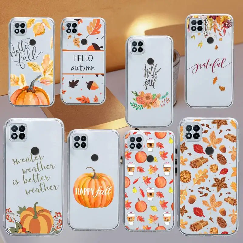 

Pumpkin happy fall Fallen leaves Phone Case Transparent for Xiaomi redmi note 8 9 10 11 t lite pro ultra mix 4 k40