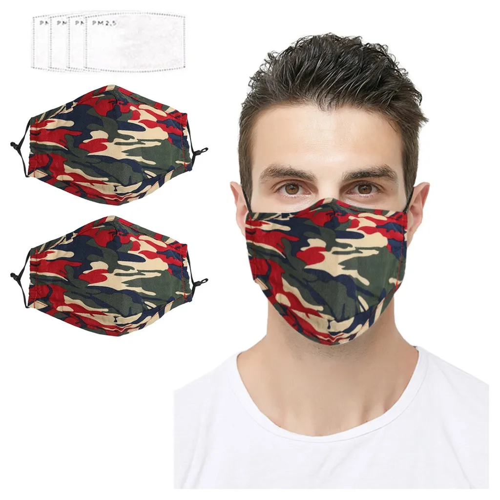 

Camouflage Mask With 2pcs Filters PM2.5 Face Mask Unisex Man Woman Mouth Mask Reusable Washable Mouth Cap Cloth Mask Masque 8.18