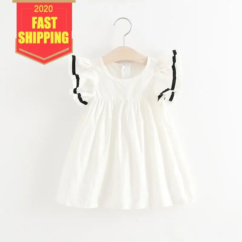 Платье для маленьких девочек Летнее пляжное платье белого и розового цвета