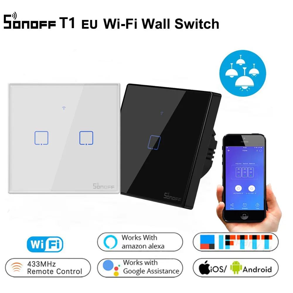 Переключатель Sonoff T2 с поддержкой Wi Fi и сенсорным управлением 433 МГц|android android|panel