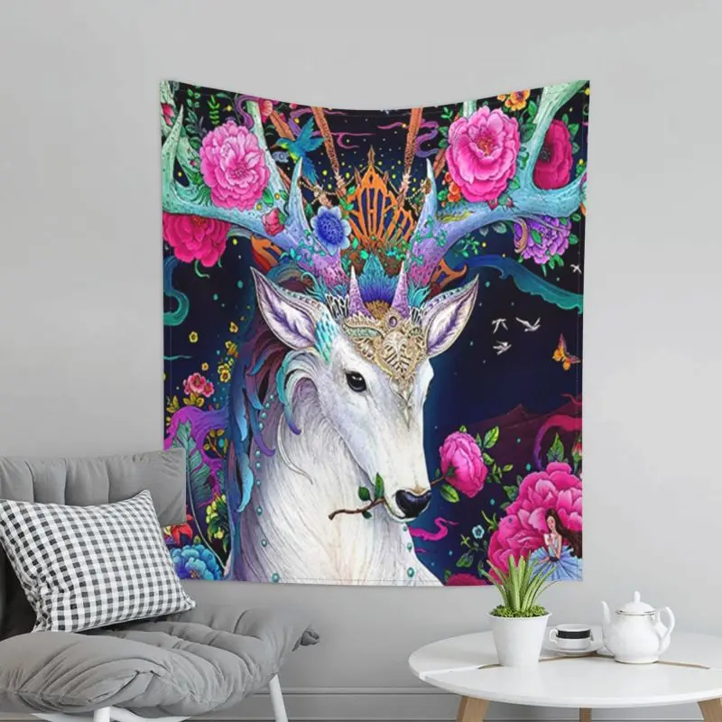 

CUT Fancy Fairy Tale Elk Pattern Tapestry Deer Wall Hanging Gobelin Modern Home Decor Art Crafts Yoga Mat