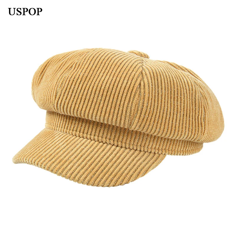 Женские осенние шапочки USPOP винтажные вельветовые Восьмиугольные кепки