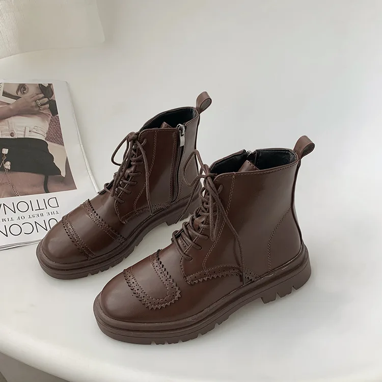 

Женские сапоги на среднем каблуке, роскошные дизайнерские сапоги на платформе, с круглым носком, на шнуровке, осень 2021