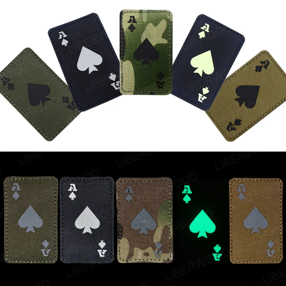 

LIBERWOOD Ace of Spades Death Card Тактический отражающая вставка армейский боевой крючок крепеж светится в темноте аппликацией