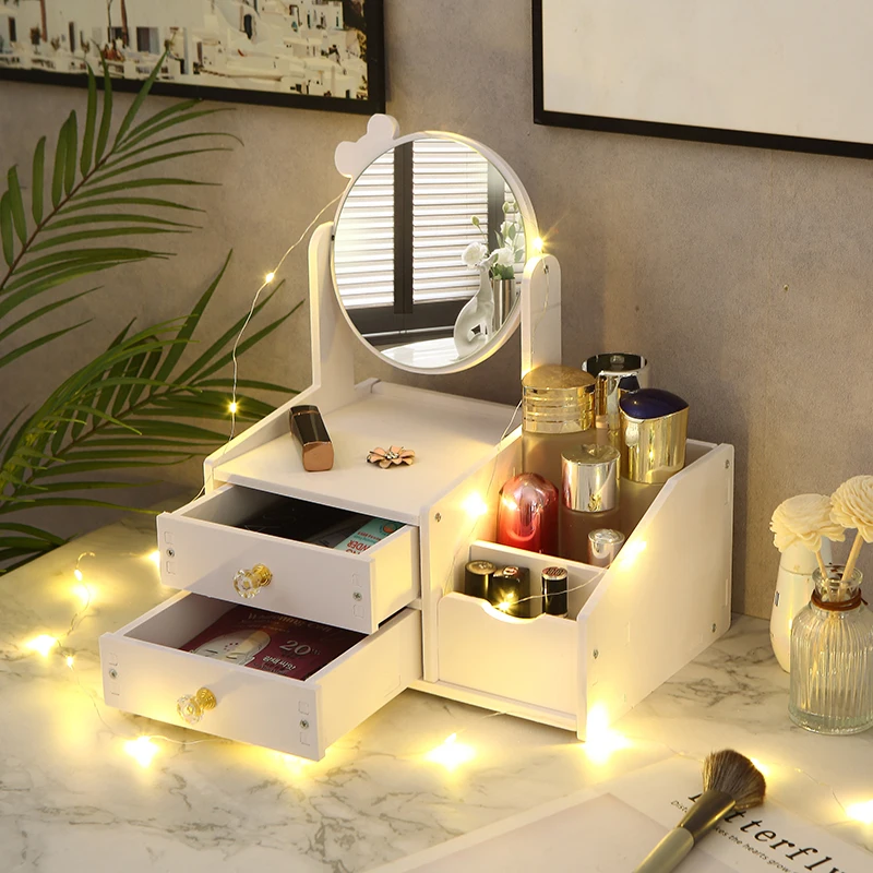 

Desktop Drawer Storage Box Cosmetic Mirror Jewelry Finishing Skin Care Products Dressing Table Mask Lipstick Shelf